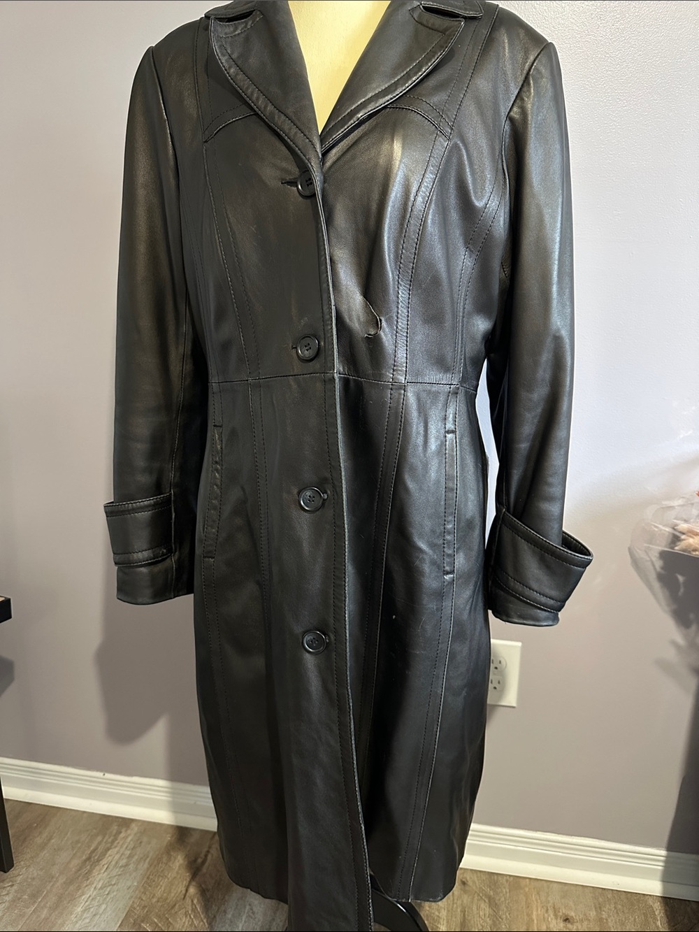Classic Black Leather Trench Coat - Women's Long Leather Jacket